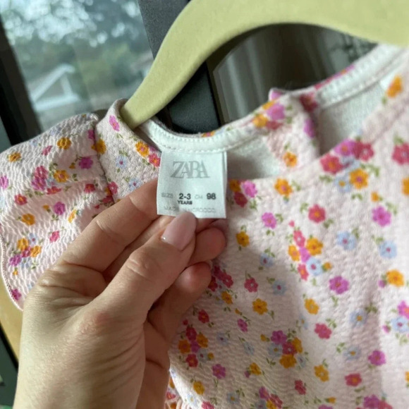 Zara Kids ruffle dress floral print textured toddler girl pastel church easter - Picture 3 of 10